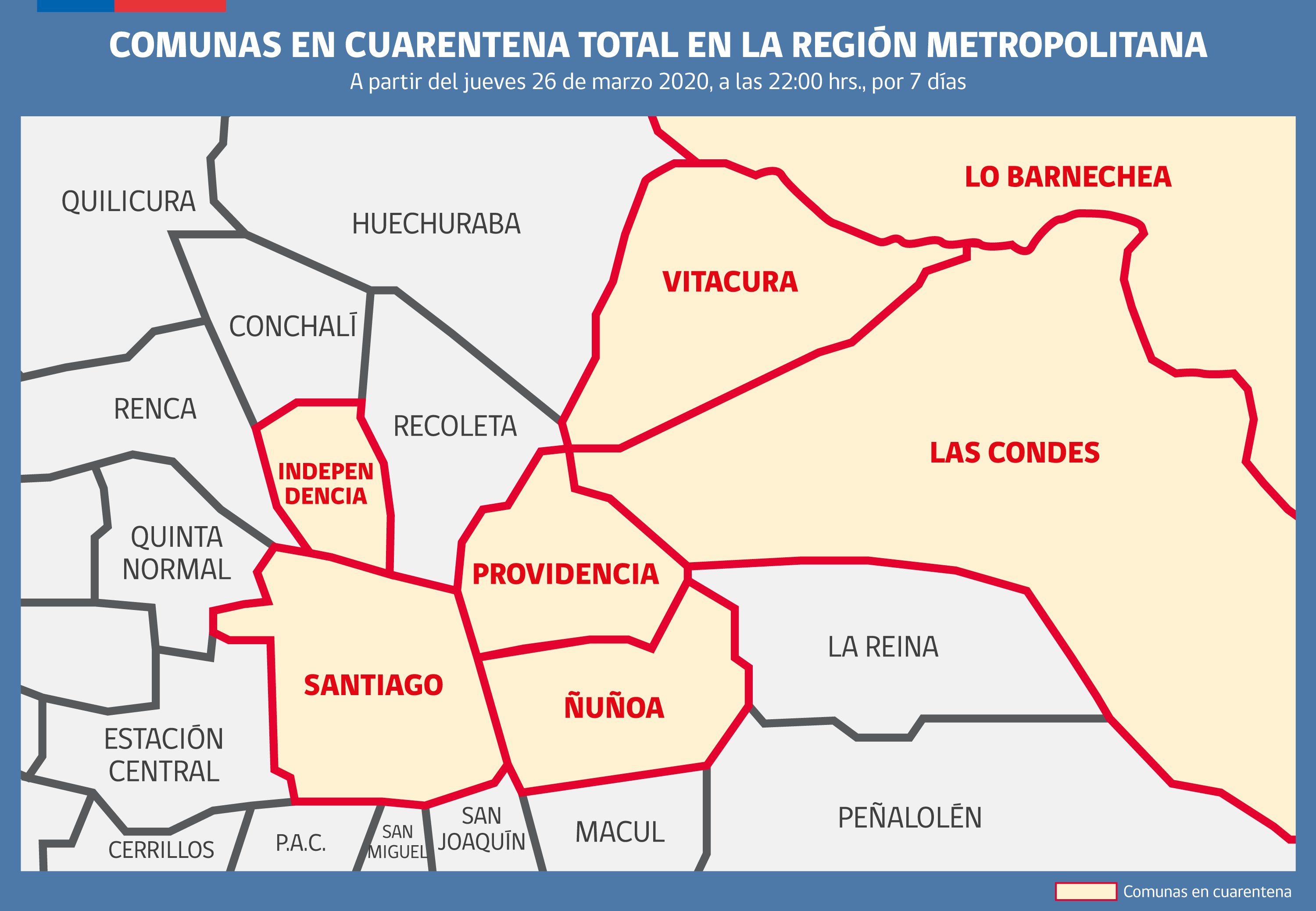 Comunas de la Región Metropolitana actualmente en cuarentena.