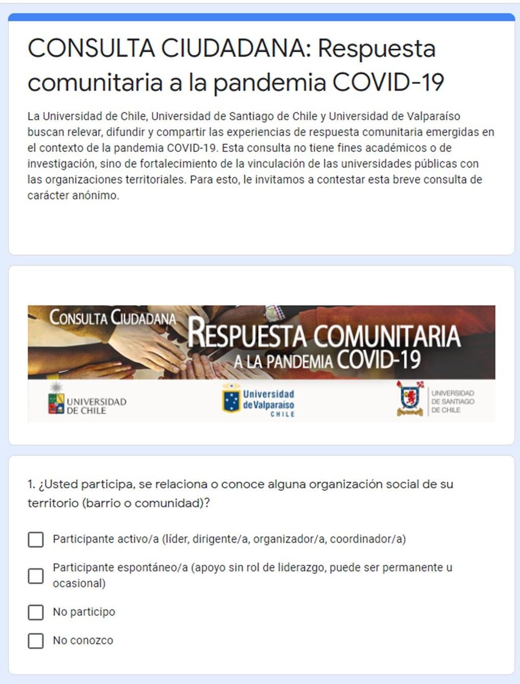 CONSULTA CIUDADANA: Respuesta comunitaria a la pandemia COVID-19