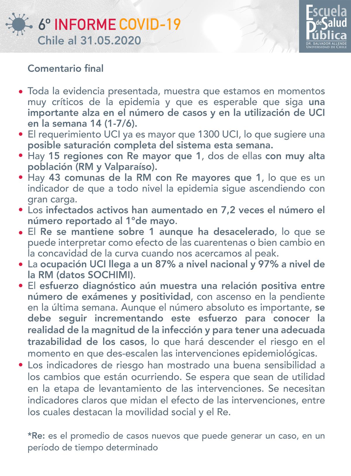 Informe Covid 19. Chile al 31/05/2020(sexto reporte)